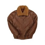 Men’s Brown V Fur Collar Bomber Leather Jacket ricossports.com