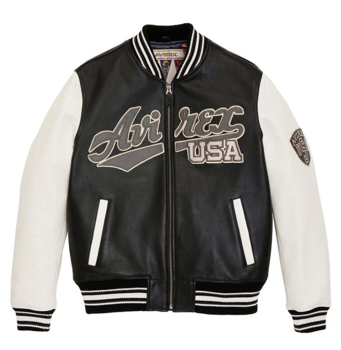 Avirex Black Script USA Varsity Leather Jacket ricos sports ricossports