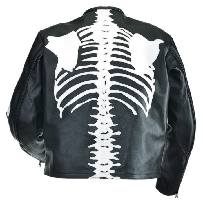 Bold Comfort Design Men’s Black Skeleton Biker Leather Jacket by ricossports.com