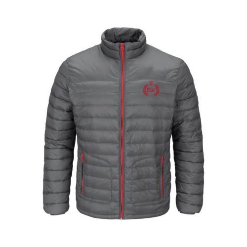 Men’s Lightweight Grey Puffer Jacket with Red Accents by ricossports.com