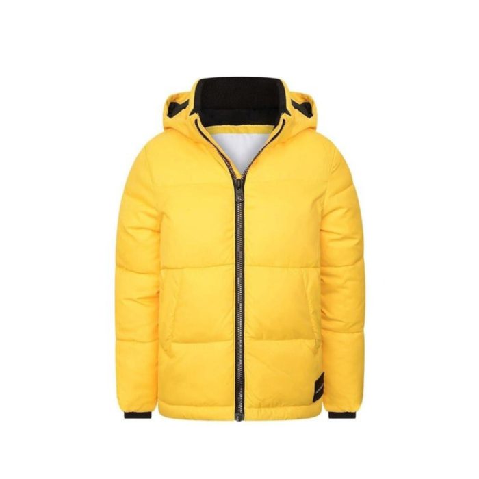 Men's Yellow Hooded Puffer Jacket by ricossports.com