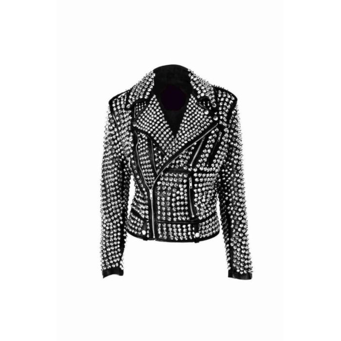 handmade-women's-punk-black-studded-leather-jacket-by- Ricossports.com