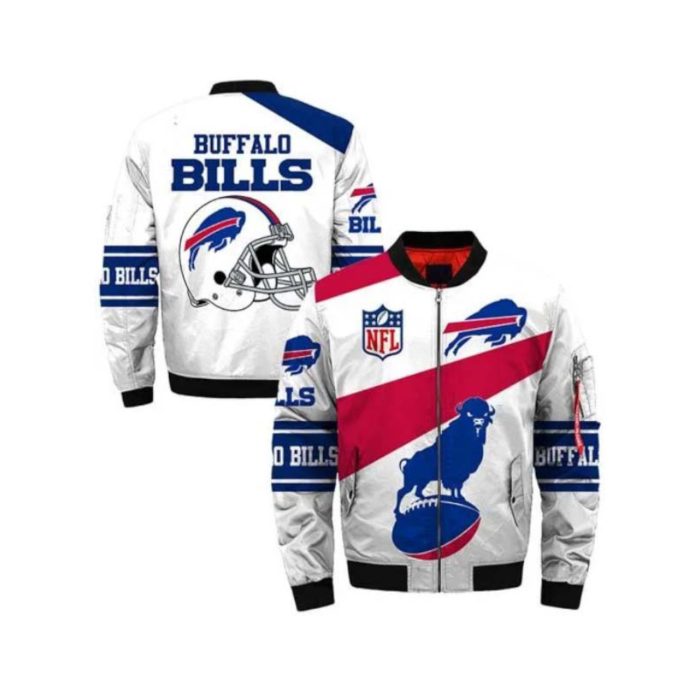 Bishop NFL Buffalo Bills Printed White Bomber Jacket ricossports.com