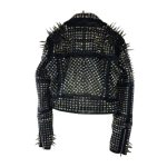 Women’s Black Fashion Long Studded Punk Style Leather Jacket by ricossports.com