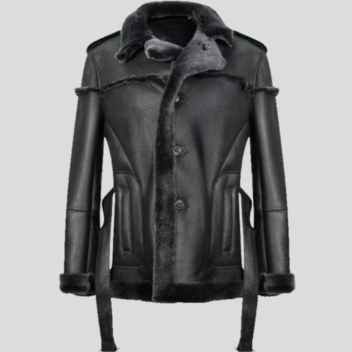 Ultimate Men's Black Shearling Sheepskin Leather Coat by ricossports.com